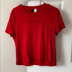 red H&M t-shirt